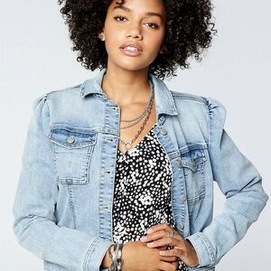 Maurices Light Blue Puff Shoulder Jean Jacket Size L